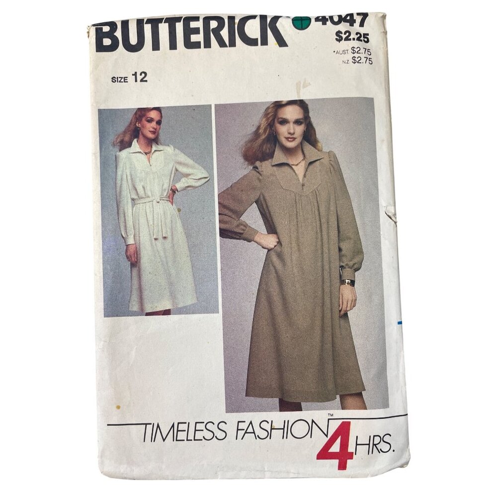 Vintage Butterick 4047 Sewing Pattern Size 12 Misses Dress & Belt Fashion CUT